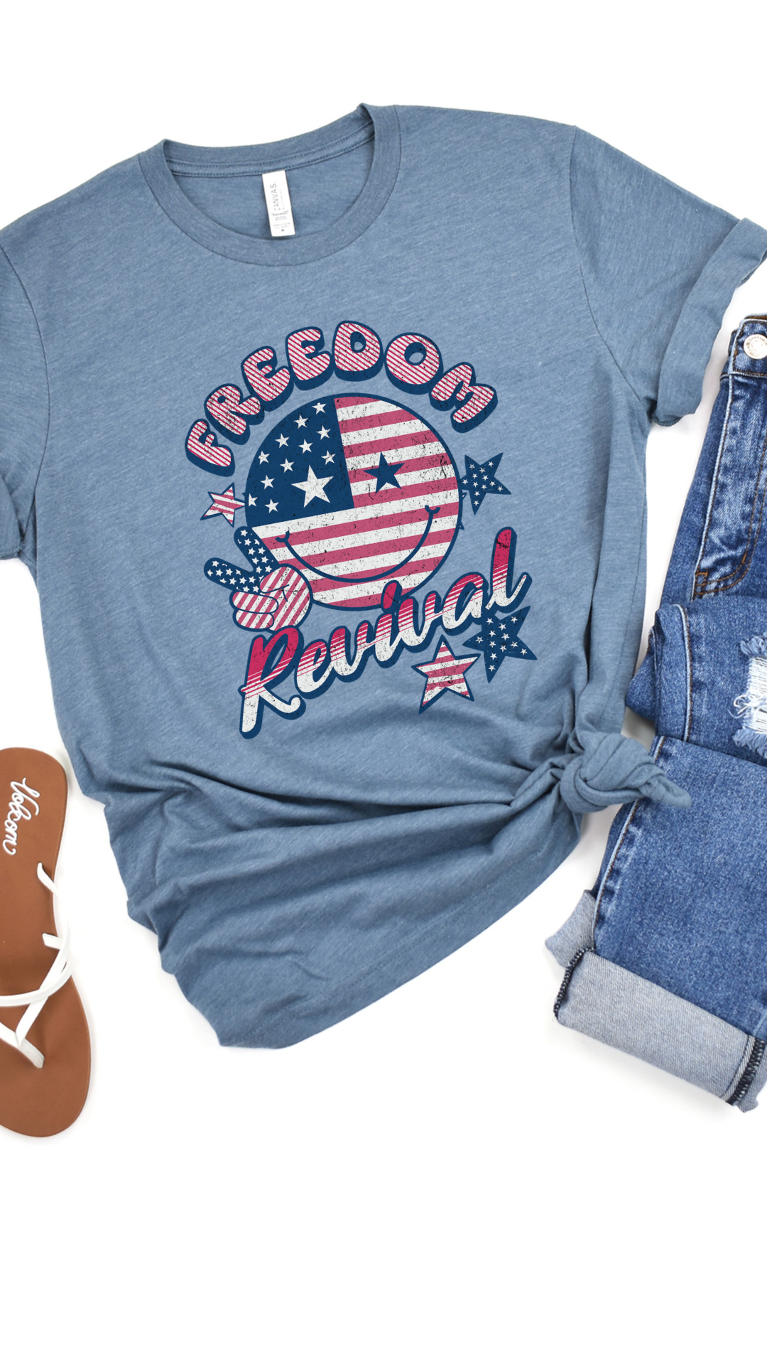 Fourth of July T-Shirt; Smiley Face Fourth of July Tshirt, patriotic tshirt, retro fourth of July tshirt; Freedom Revival tshirt