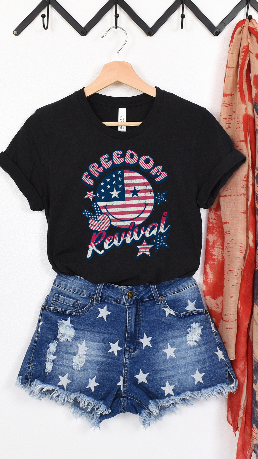 Fourth of July T-Shirt; Smiley Face Fourth of July Tshirt, patriotic tshirt, retro fourth of July tshirt; Freedom Revival tshirt