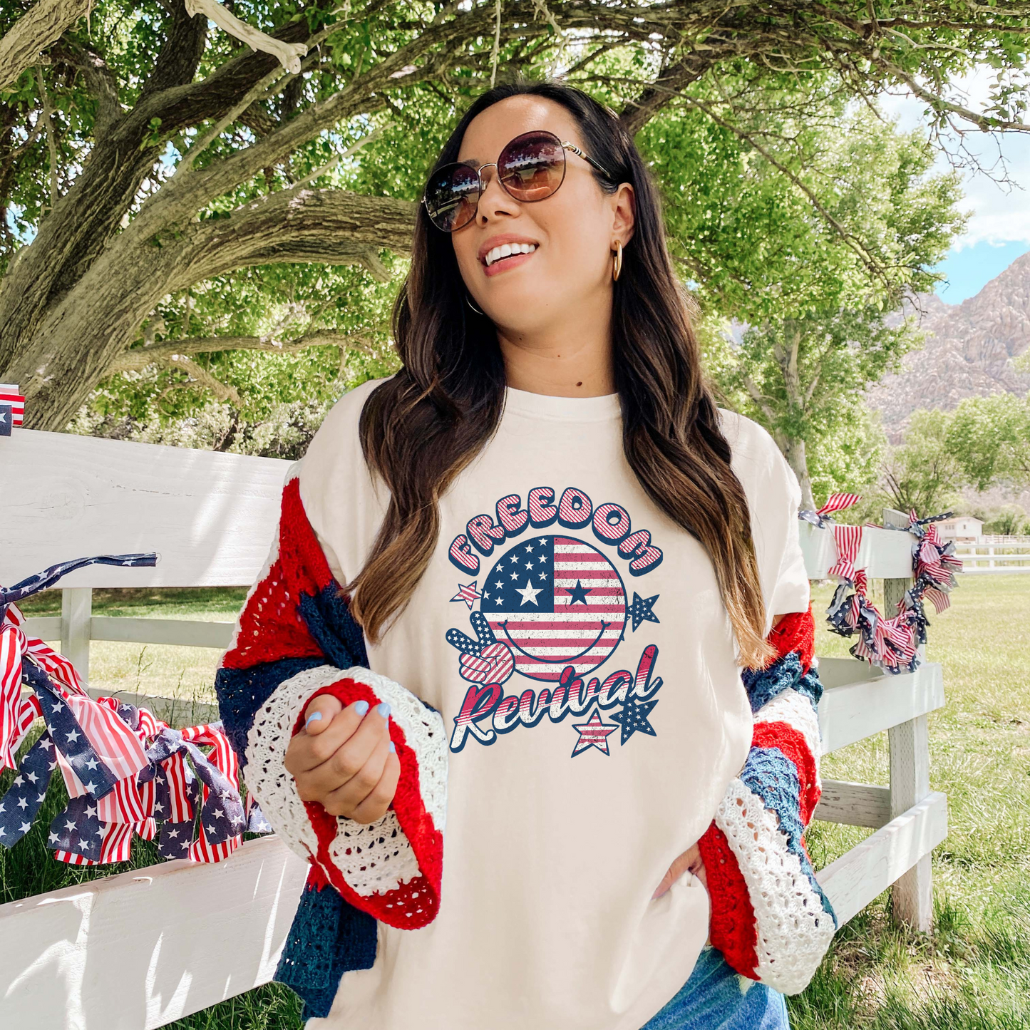 Fourth of July T-Shirt; Smiley Face Fourth of July Tshirt, patriotic tshirt, retro fourth of July tshirt; Freedom Revival tshirt
