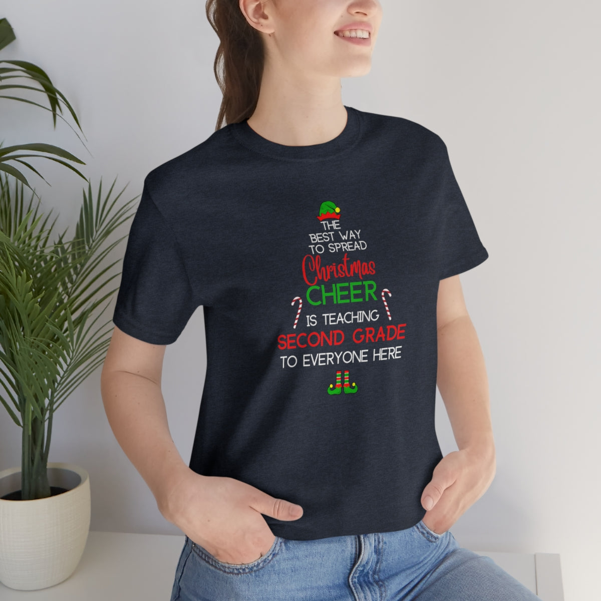 Spread Christmas Cheer Teacher Shirt; SECOND GRADE; Bella Unisex Jersey Short Sleeve Tee