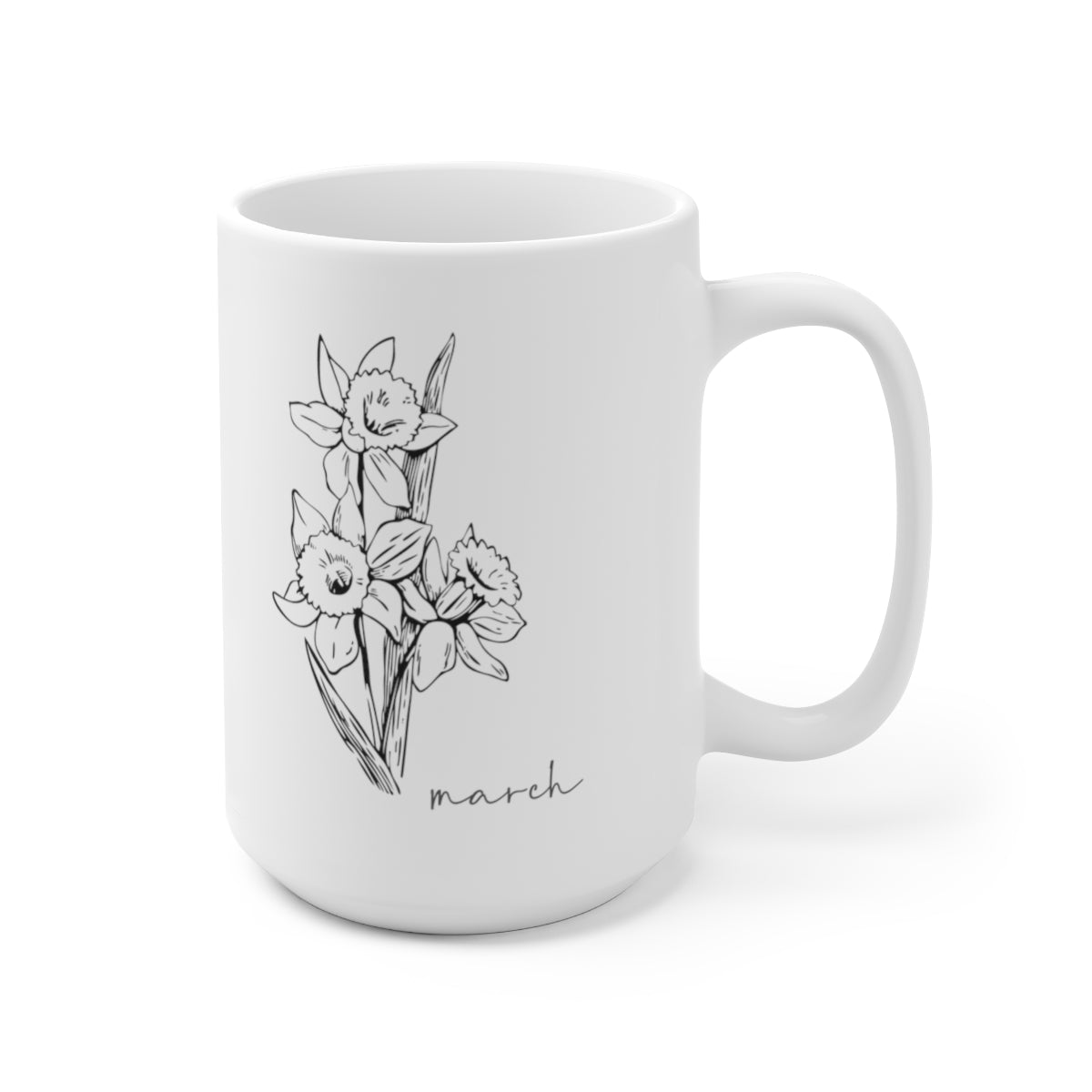 Birth month flower sketch - March; Daffodil coffee mug; Ceramic Mug 15oz