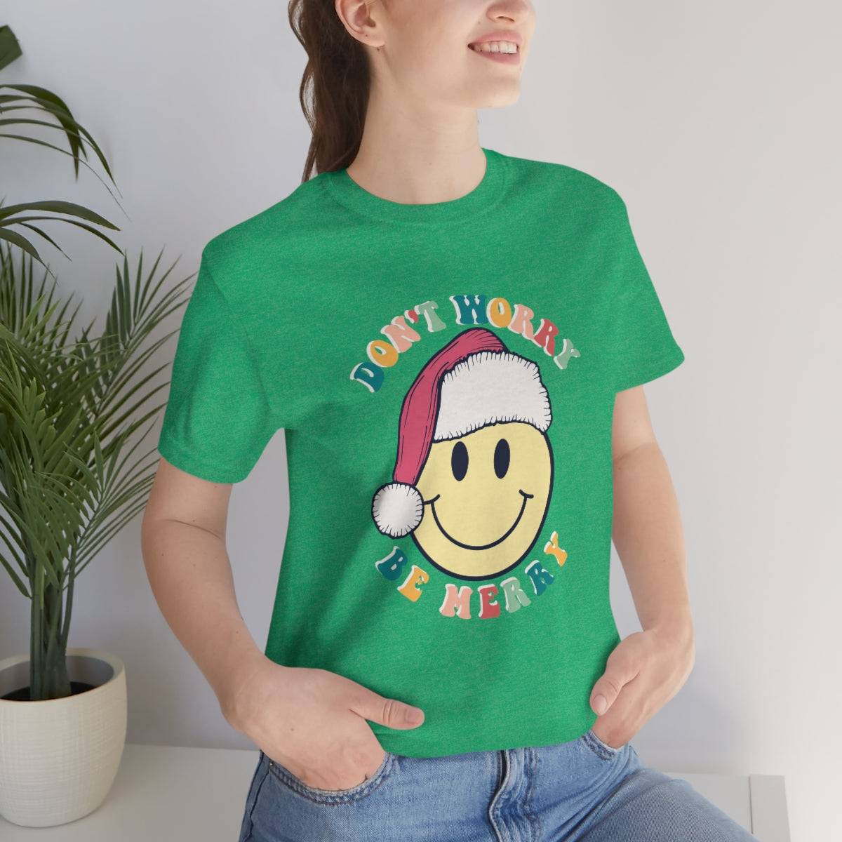 Don't Worry Be MERRY! Smiley Face Retro Christmas Shirt