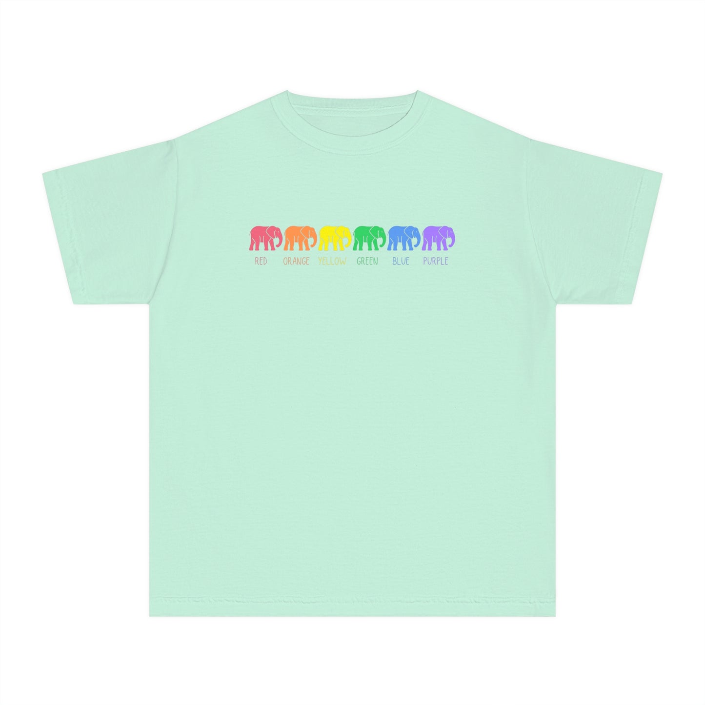 Elephant Youth t-shirt, rainbow elephant shirt, youth comfort colors shirt, autism youth tshirt, Elephants on Parade t-shirt
