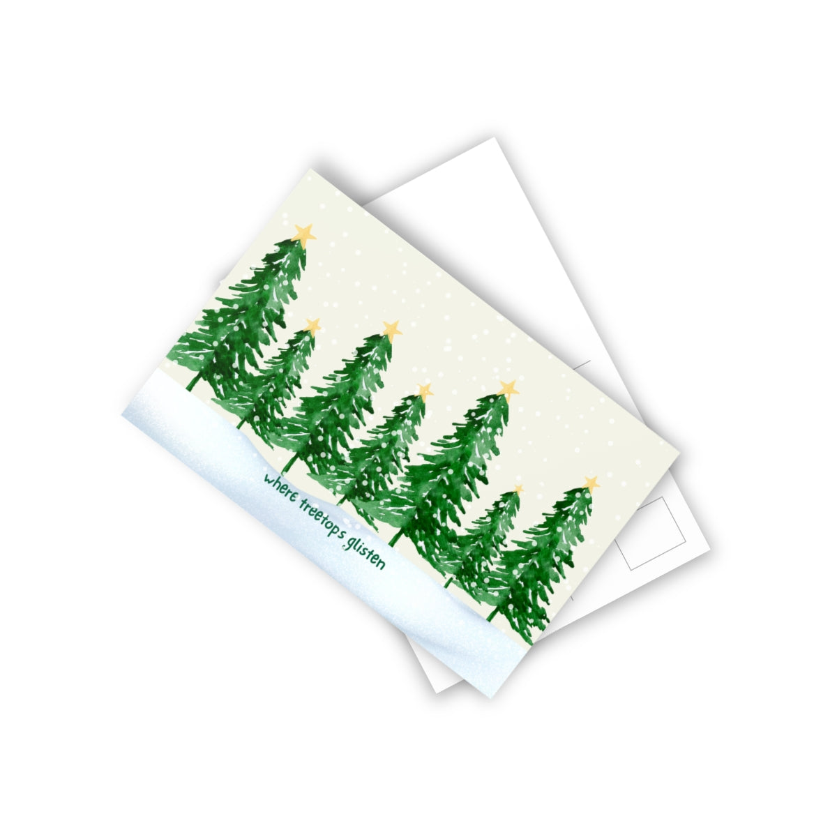 Beautiful Christmas Postcards (10pcs) featuring watercolor Christmas Trees in the Snow