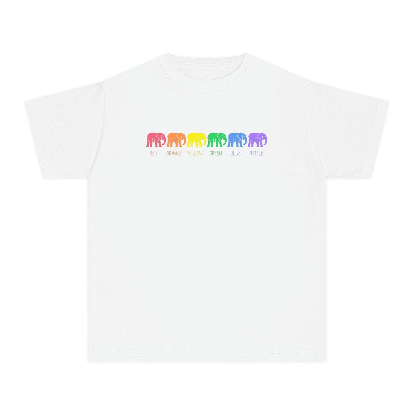 Elephant Youth t-shirt, rainbow elephant shirt, youth comfort colors shirt, autism youth tshirt, Elephants on Parade t-shirt