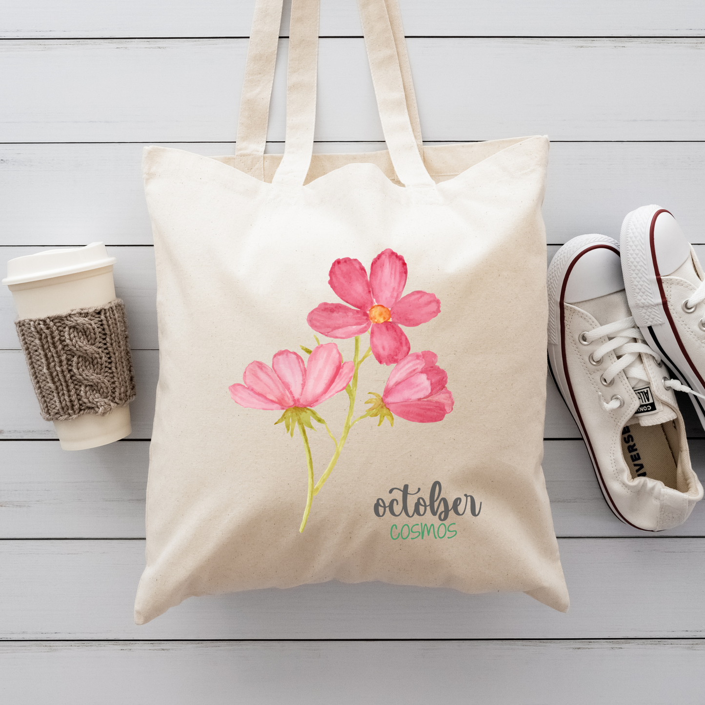 October Birth Flower Canvas Tote Bag; Cosmos Tote Bag