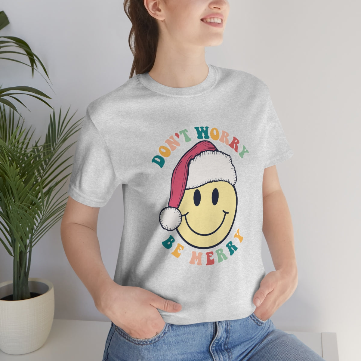 Don't Worry Be MERRY! Smiley Face Retro Christmas Shirt