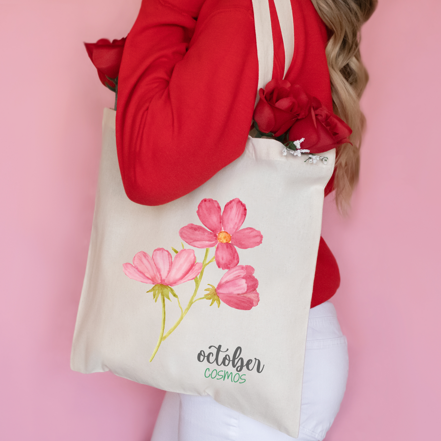October Birth Flower Canvas Tote Bag; Cosmos Tote Bag