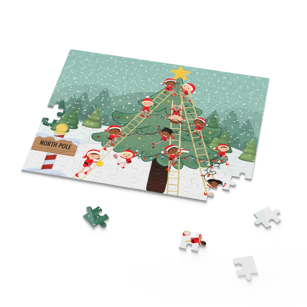 Christmas Elf Puzzle; Elf-ing Around the Christmas Tree; (120 Pieces)