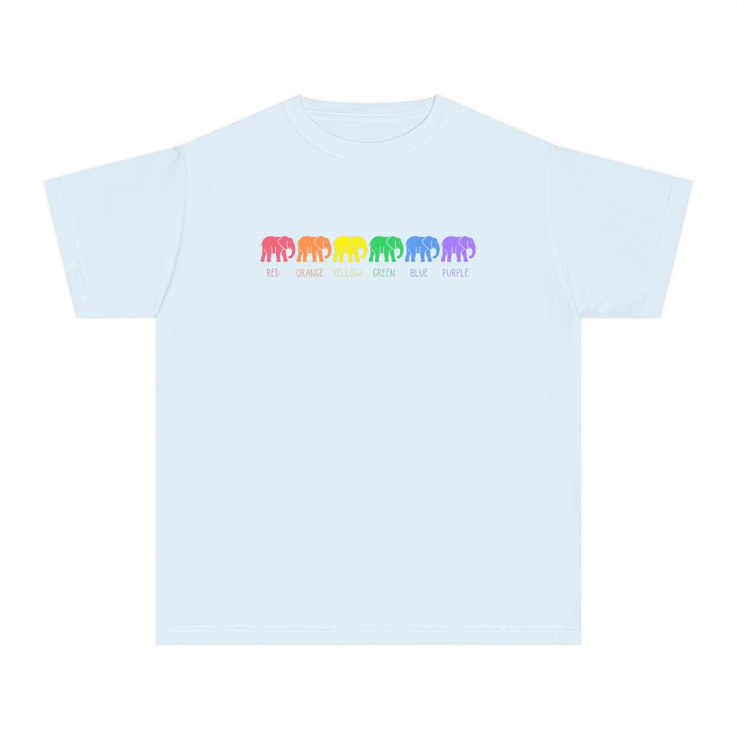 Elephant Youth t-shirt, rainbow elephant shirt, youth comfort colors shirt, autism youth tshirt, Elephants on Parade t-shirt