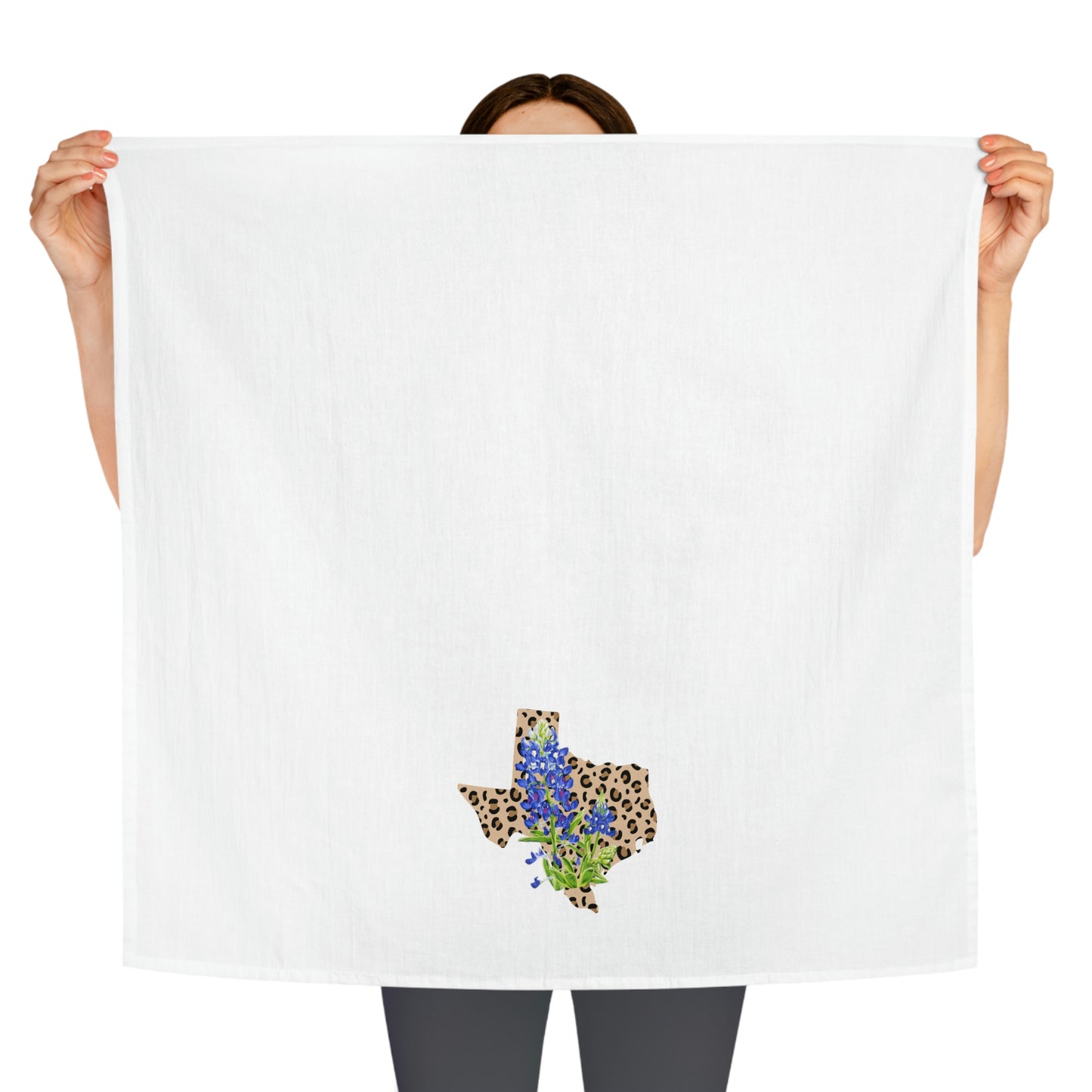 Leopard Print Texas and Bluebonnet Kitchen Tea Towel - 100% Cotton, Large Size (28"x28")