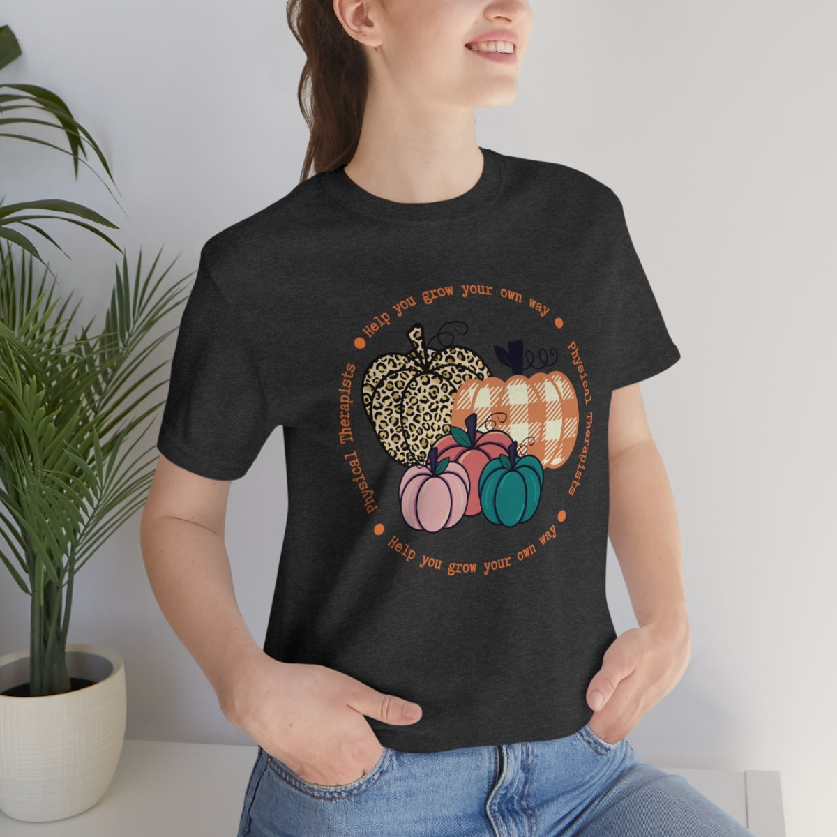 Fall Themed Pumpkins Physical Therapists Tshirt; Bella Canvas Unisex Jersey Short Sleeve Tee