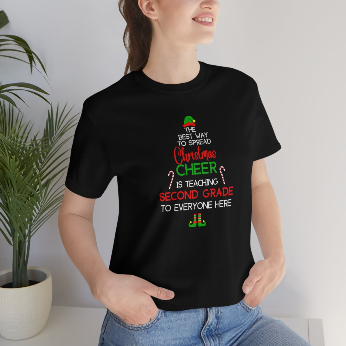 Spread Christmas Cheer Teacher Shirt; SECOND GRADE; Bella Unisex Jersey Short Sleeve Tee