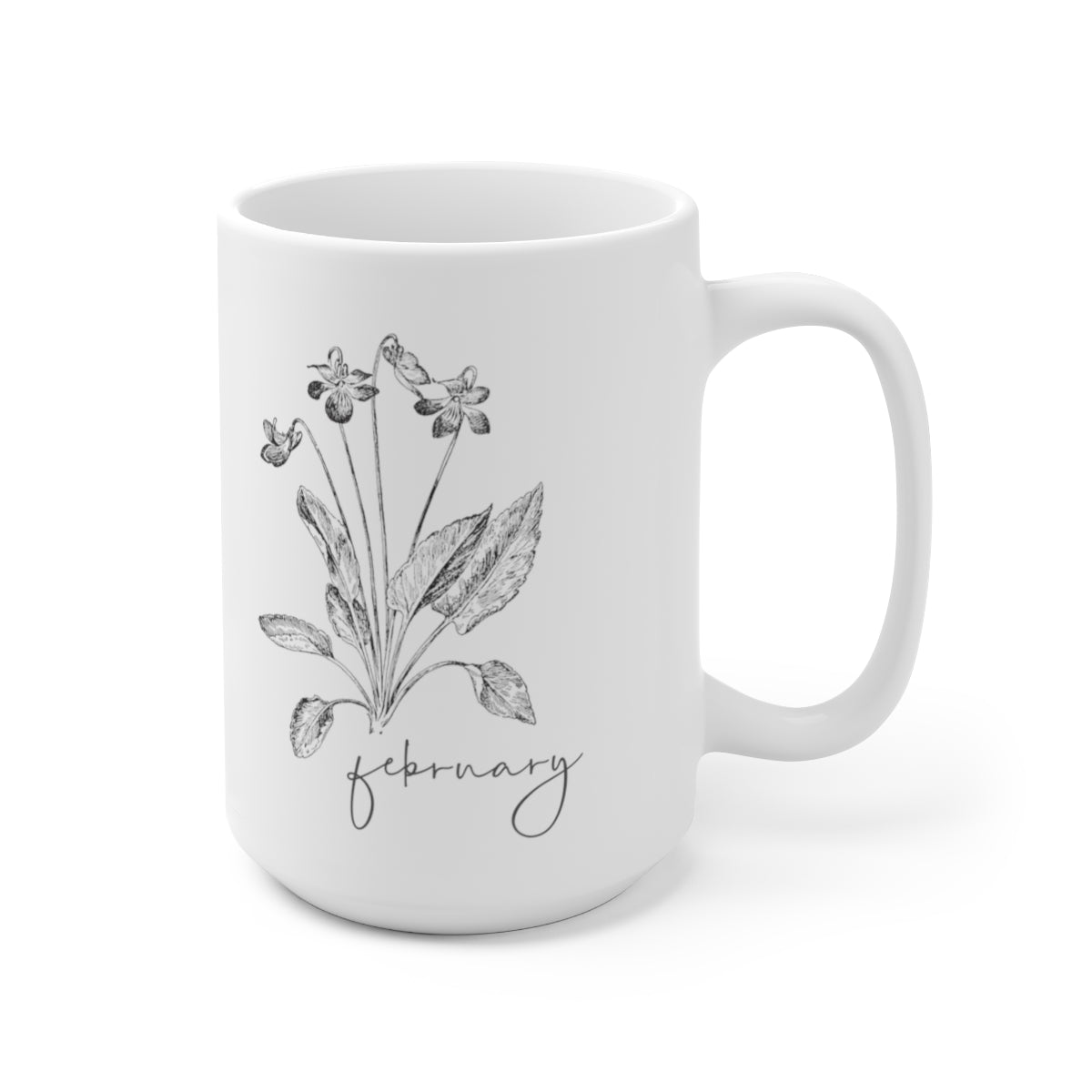 Birth month flower sketch - February; Violet coffee mug; Ceramic Mug 15oz