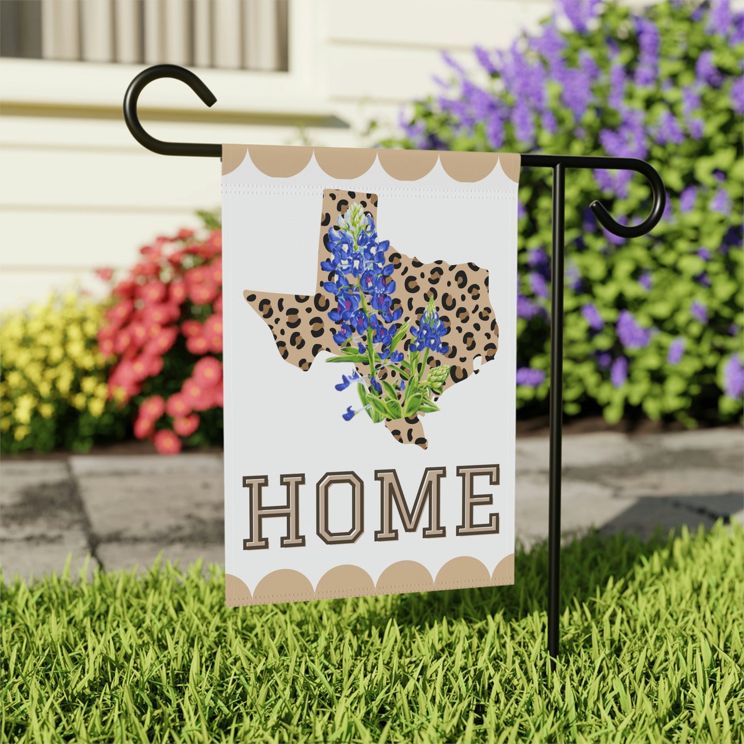 Texas Leopard print with Bluebonnet garden flag, Texas state flower garden flag, Texas Home garden flag