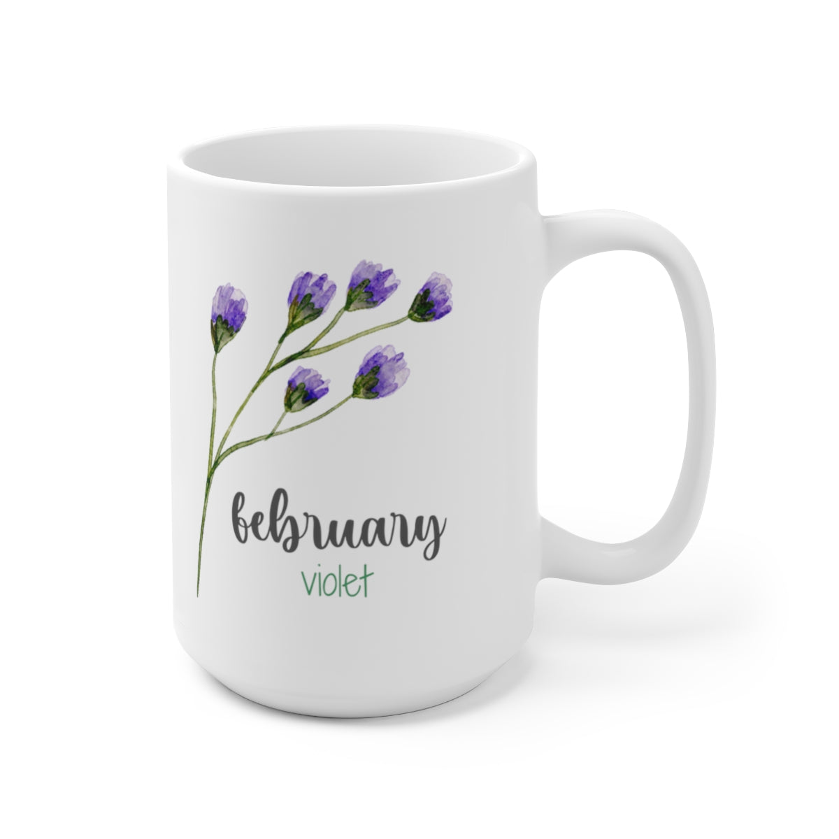 Birth month flower - February; Violet coffee mug; Ceramic Mug 15oz