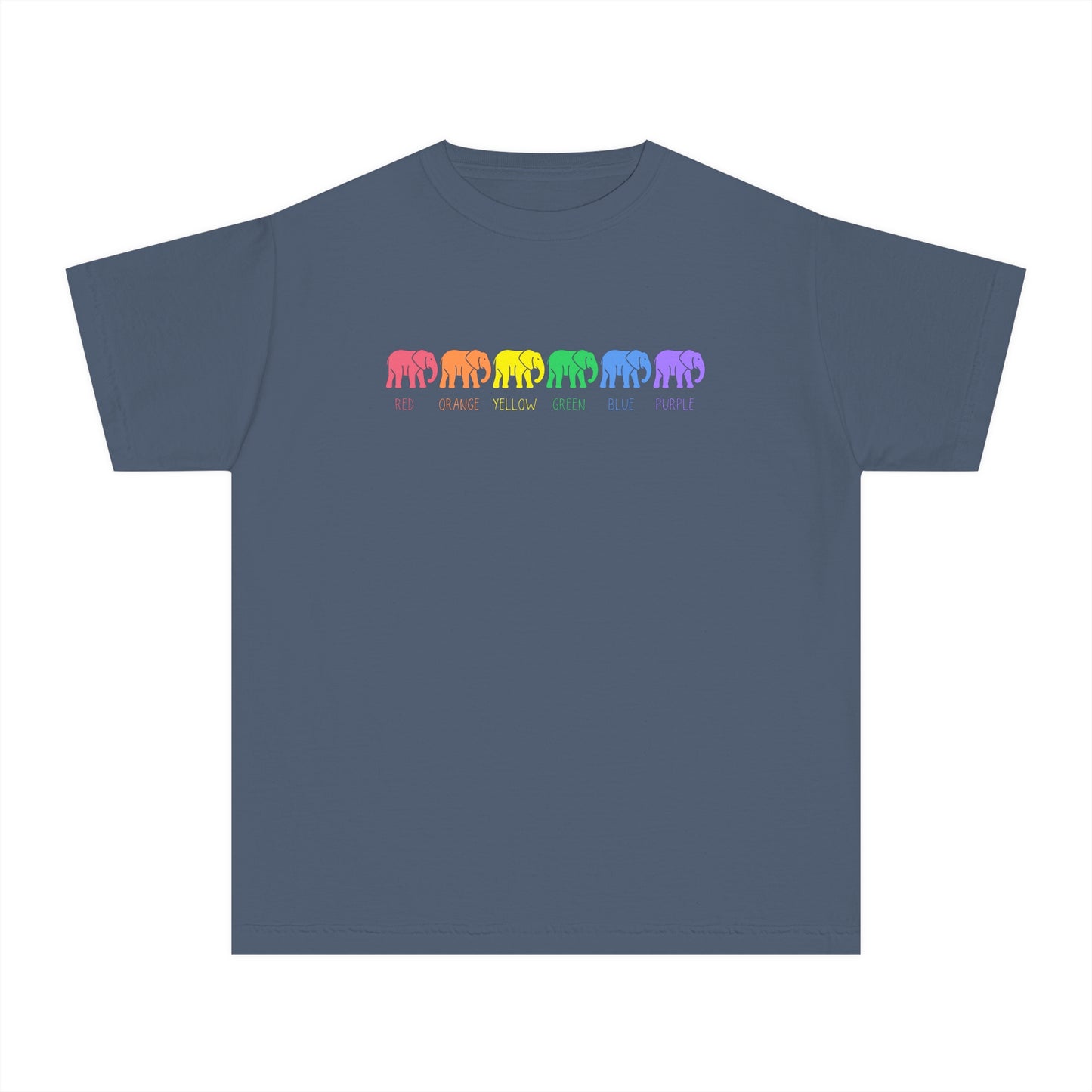 Elephant Youth t-shirt, rainbow elephant shirt, youth comfort colors shirt, autism youth tshirt, Elephants on Parade t-shirt