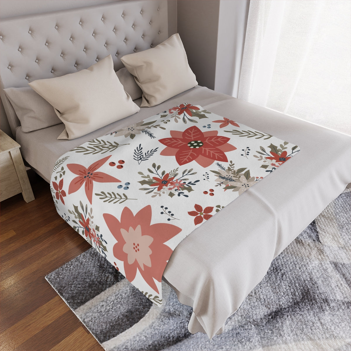 Super Soft Minky Blanket in Perfect Poinsettia - beautiful floral design
