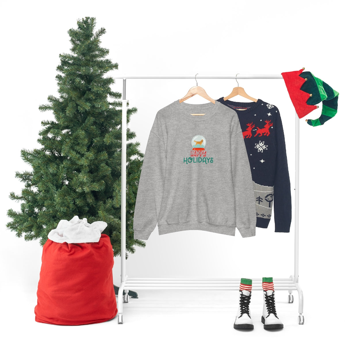 Happy Holidays Golden Retriever Snowglobe Sweater; Gildan 18000 Unisex Heavy Blend™ Crewneck Sweatshirt
