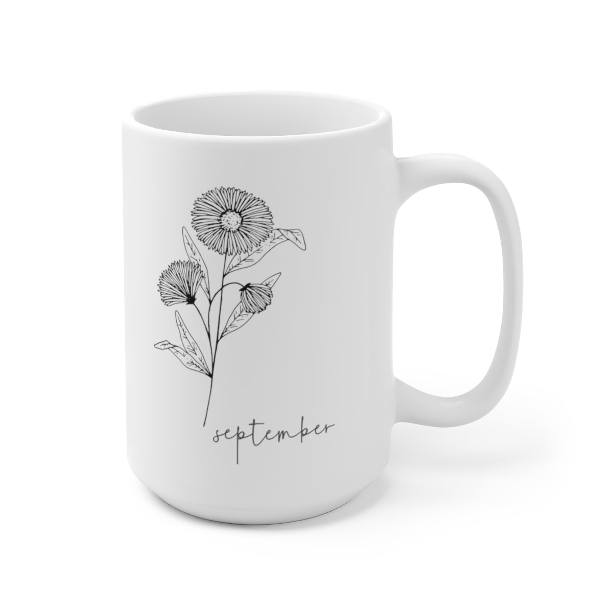 Birth month flower sketch - September; Aster coffee mug; Ceramic Mug 15oz