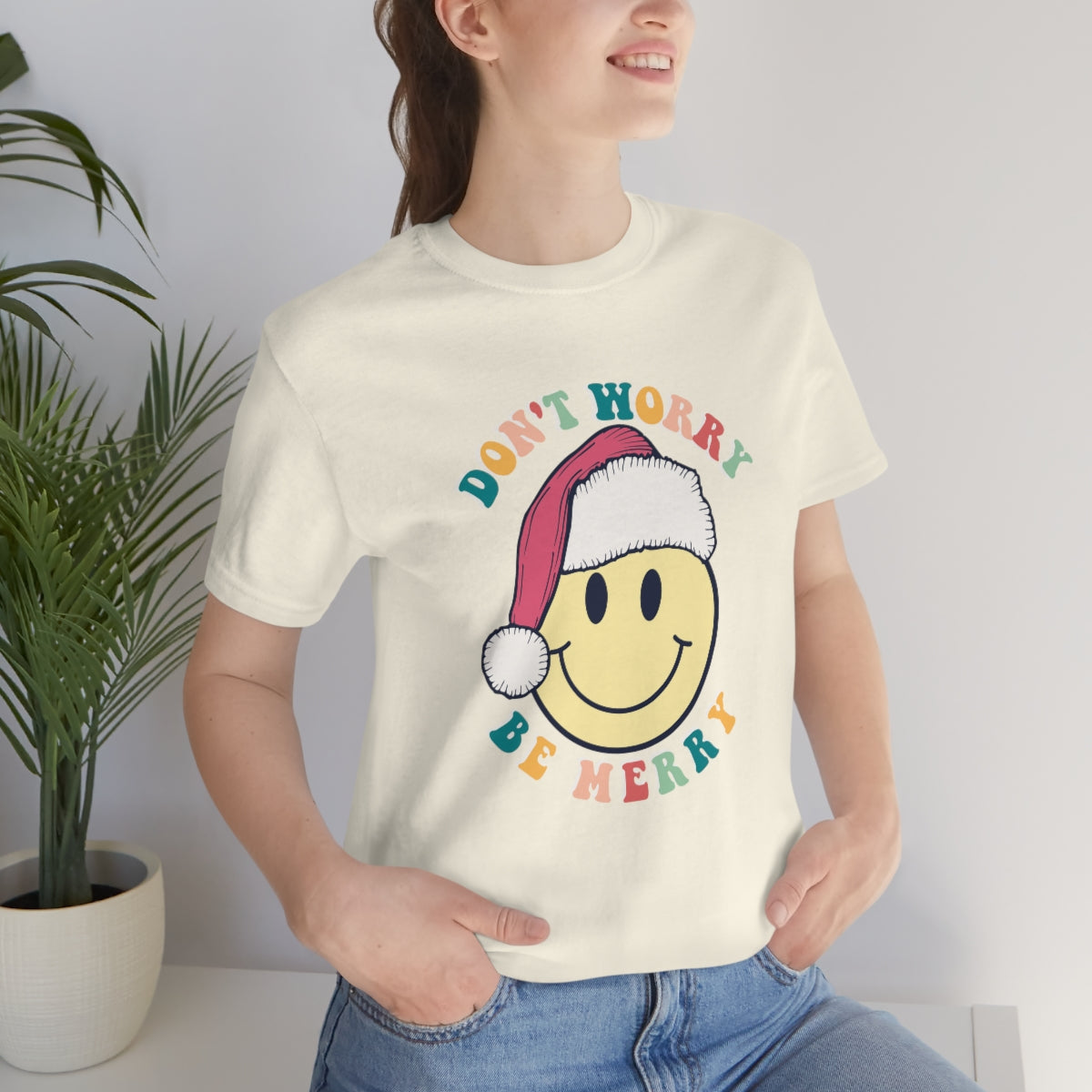Don't Worry Be MERRY! Smiley Face Retro Christmas Shirt