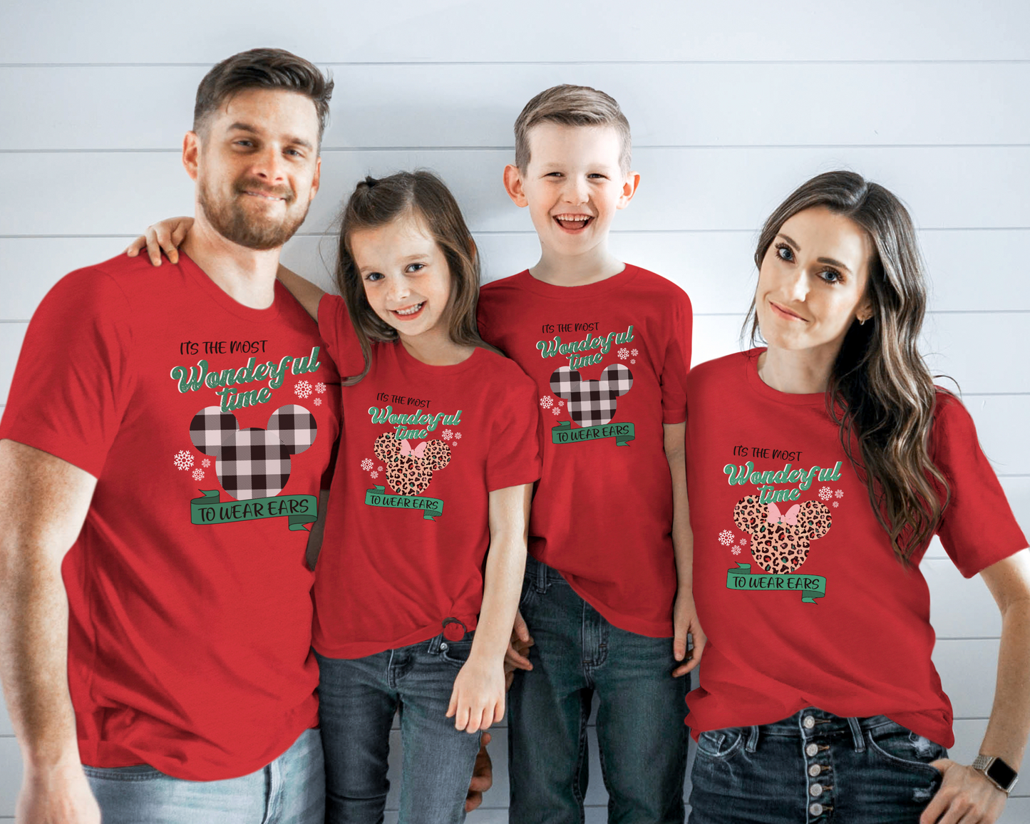 Disney Christmas Vacation YOUTH Shirt with Buffalo Check Design; Youth Short Sleeve Tee; Wonderful time to Wear Ears