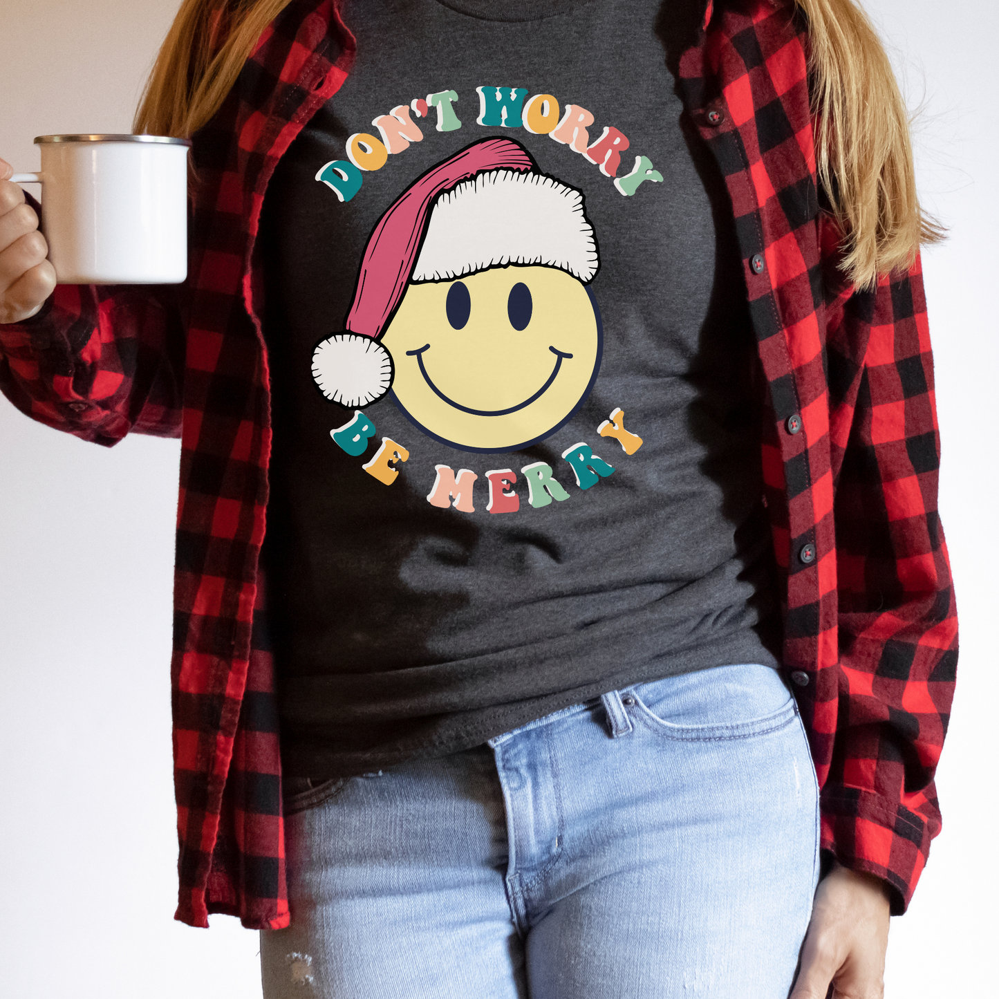 Don't Worry Be MERRY! Smiley Face Retro Christmas Shirt