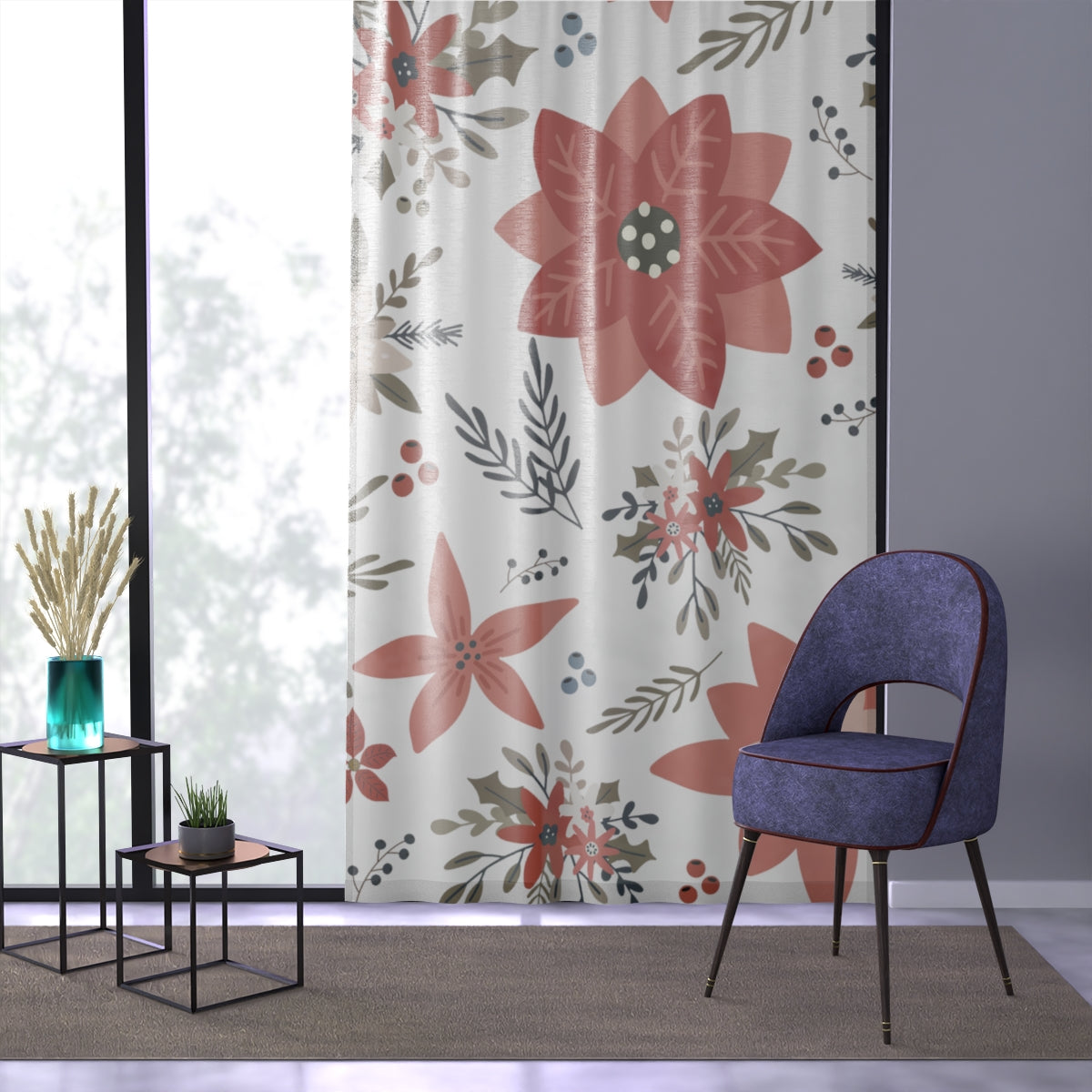 Perfect Poinsettia Window Curtain - Light Filtering Panel