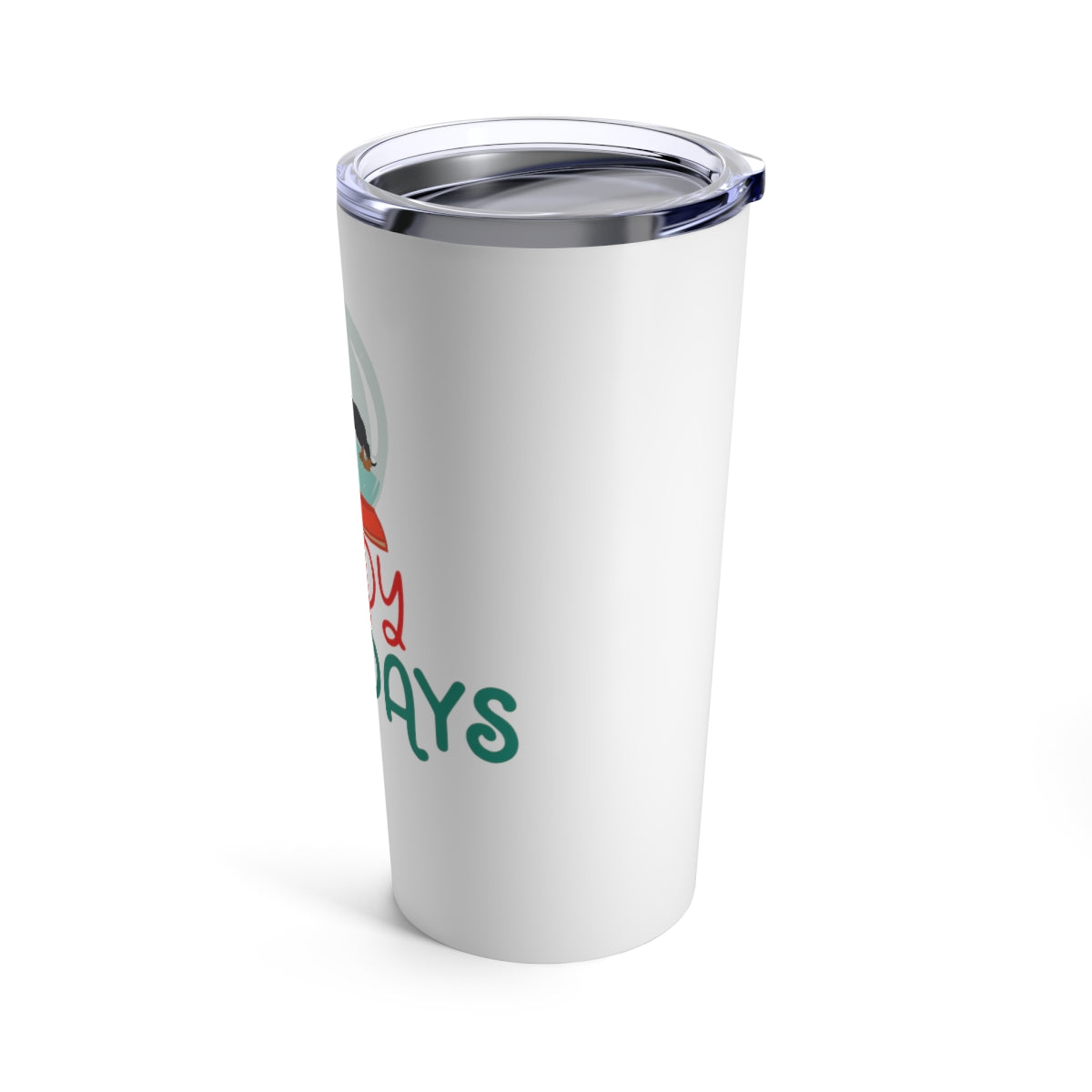 Happy Holidays Dachshund in a Snowglobe tumbler; for hot or cold drinks; Tumbler 20oz
