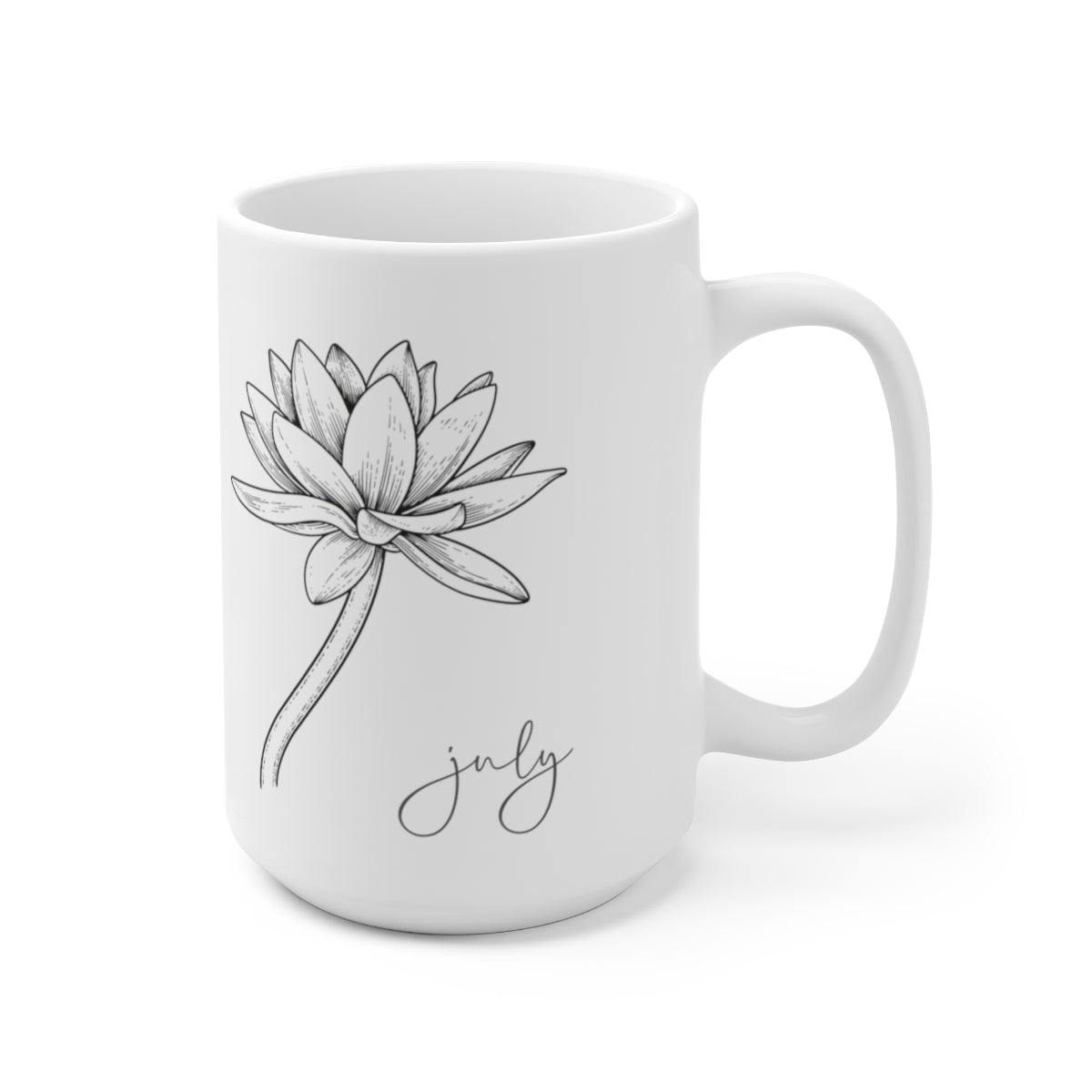 Birth month flower sketch - July; Water Lily coffee mug; Ceramic Mug 15oz
