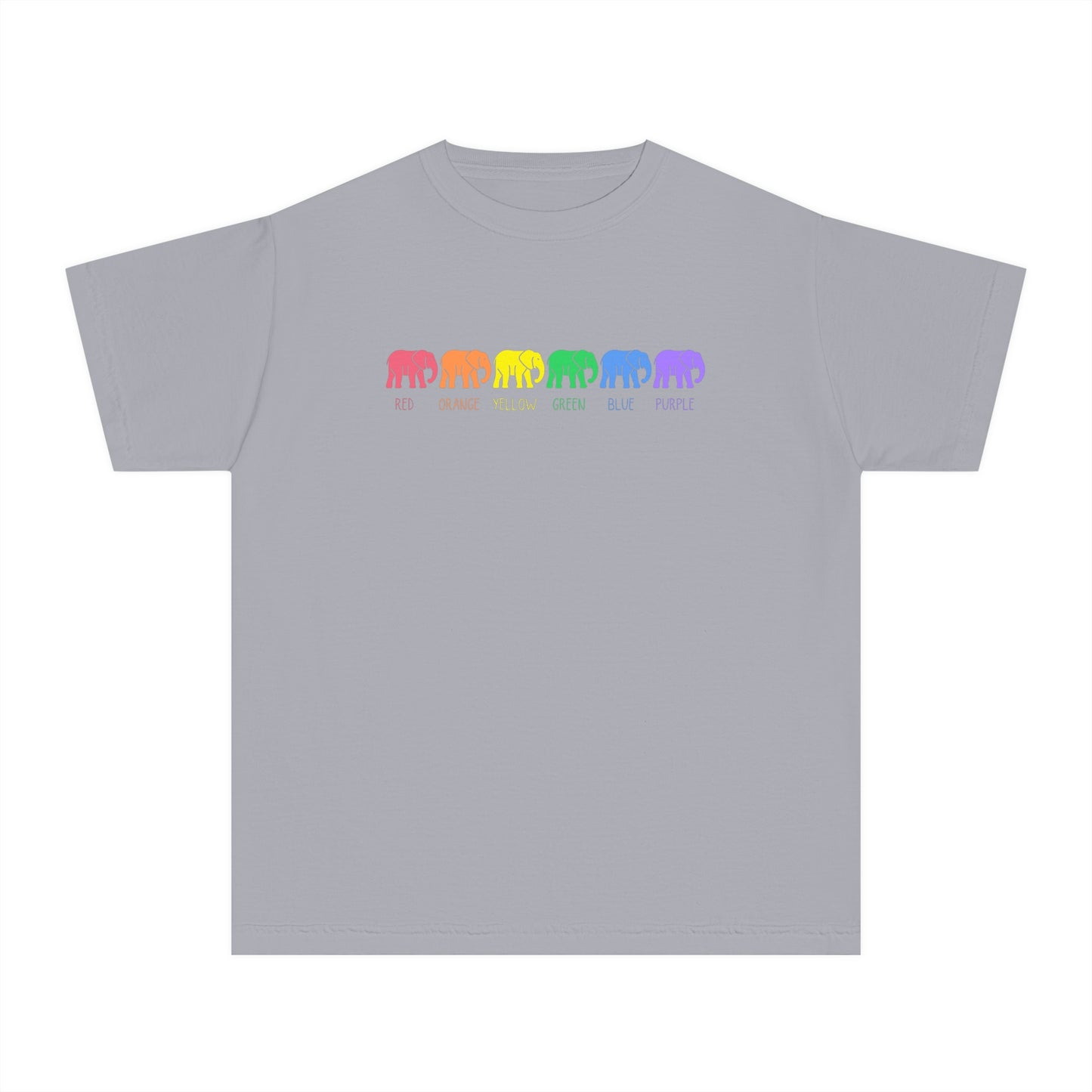 Elephant Youth t-shirt, rainbow elephant shirt, youth comfort colors shirt, autism youth tshirt, Elephants on Parade t-shirt