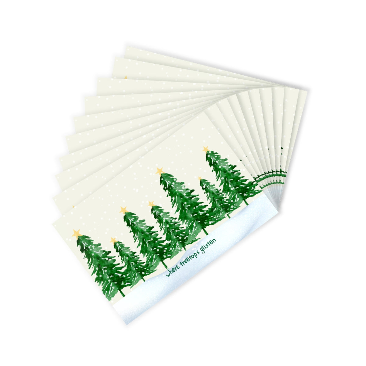 Beautiful Christmas Postcards (10pcs) featuring watercolor Christmas Trees in the Snow