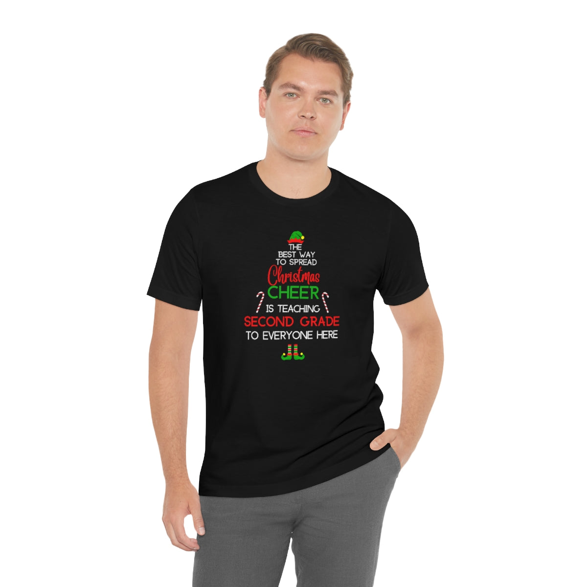Spread Christmas Cheer Teacher Shirt; SECOND GRADE; Bella Unisex Jersey Short Sleeve Tee