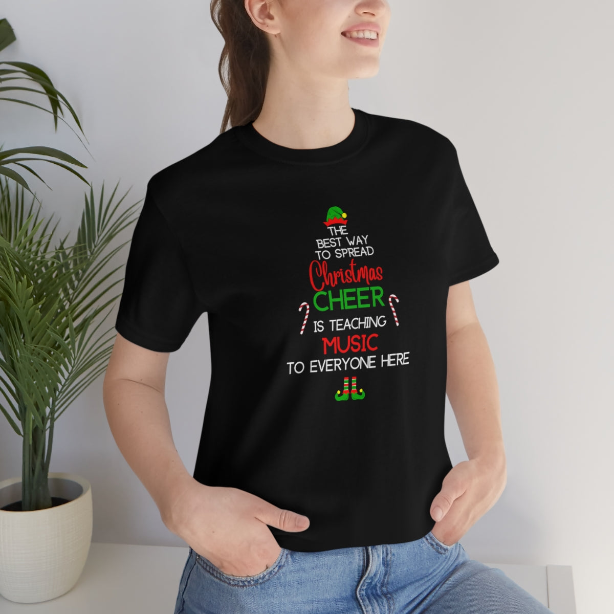 Spread Christmas Cheer Teacher TShirt for MUSIC TEACHERS; Unisex Jersey Short Sleeve Tee