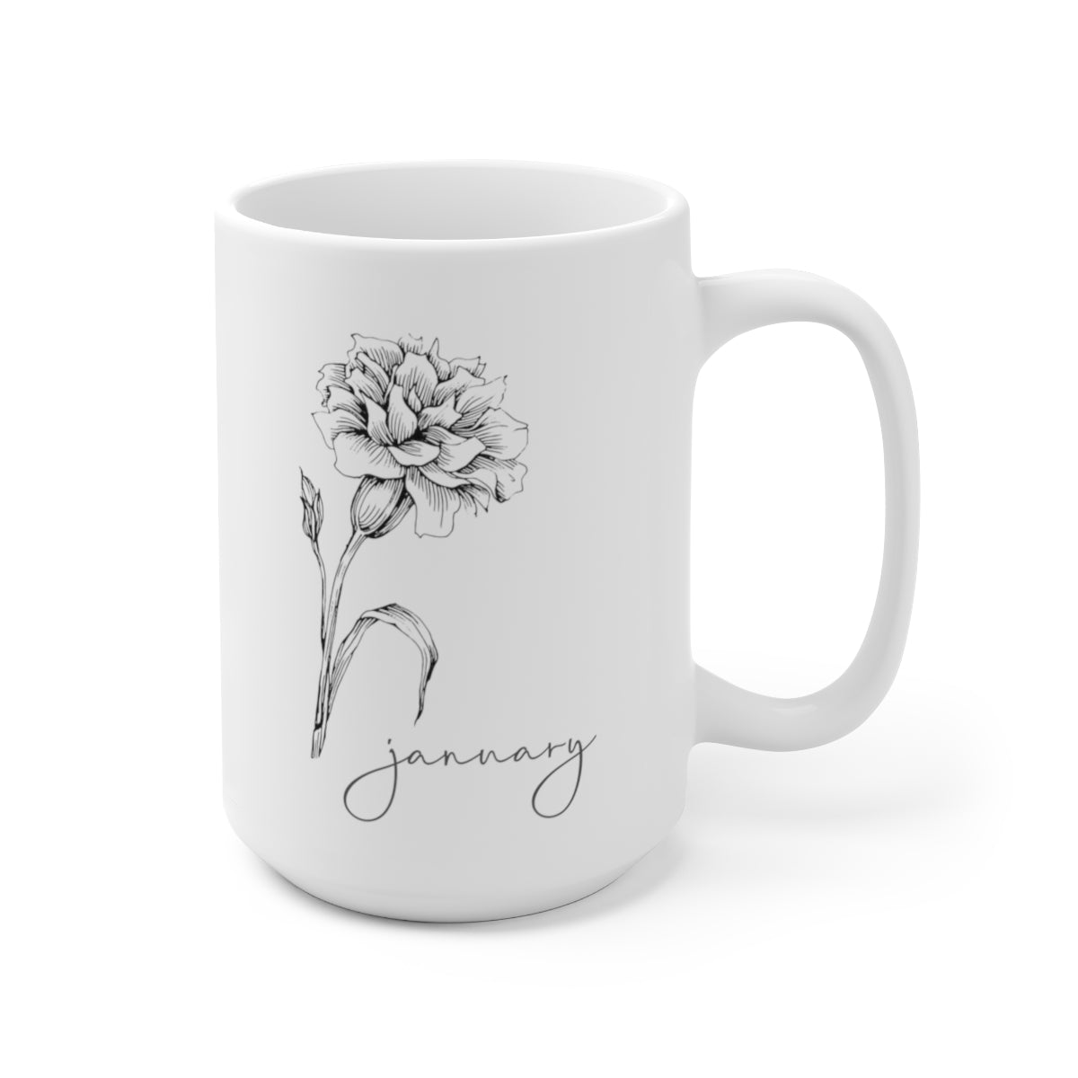 Birth month flower sketch - January; Ceramic Mug 15oz