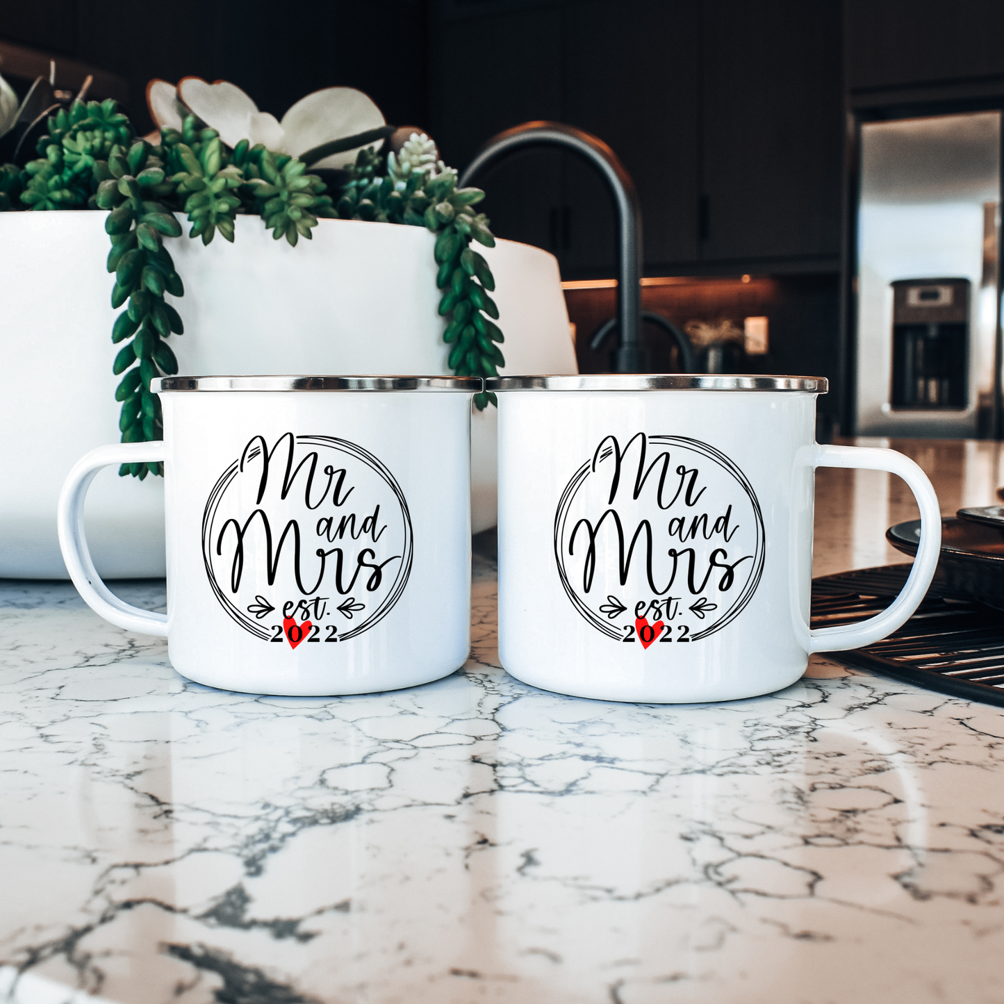 Mr. & Mrs. 2022 Coffee cup; Enamel Camp Cup
