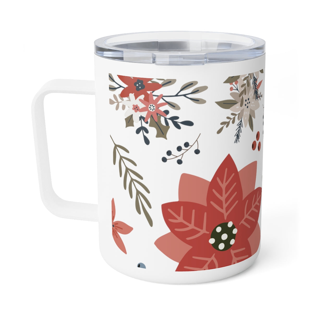 Insulated Coffee Mug, 10oz in the Perfect Poinsettia pattern by
