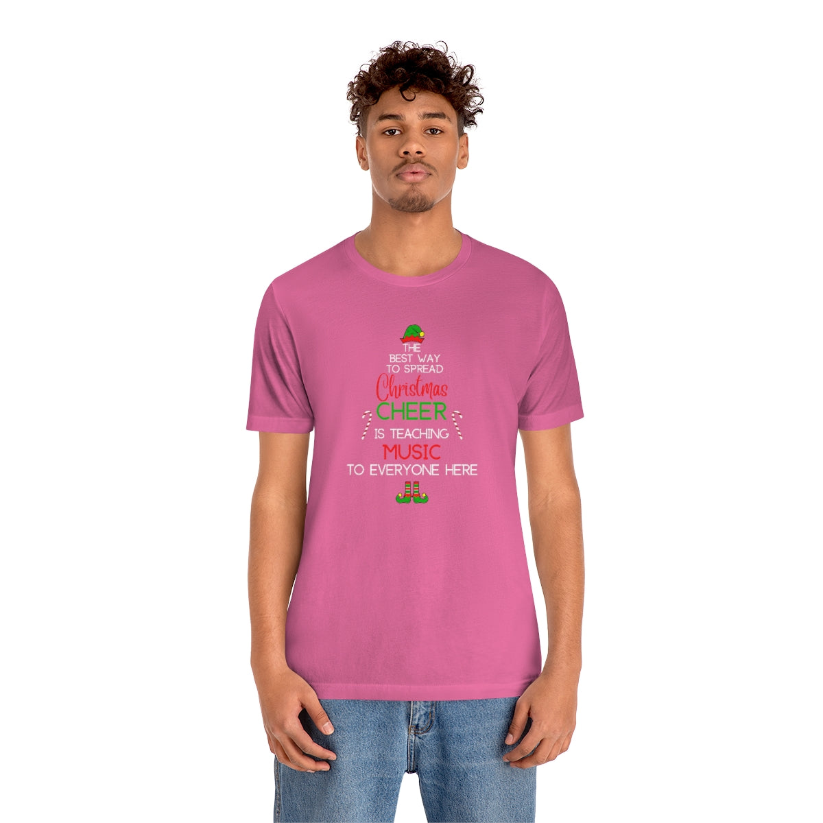Spread Christmas Cheer Teacher TShirt for MUSIC TEACHERS; Unisex Jersey Short Sleeve Tee