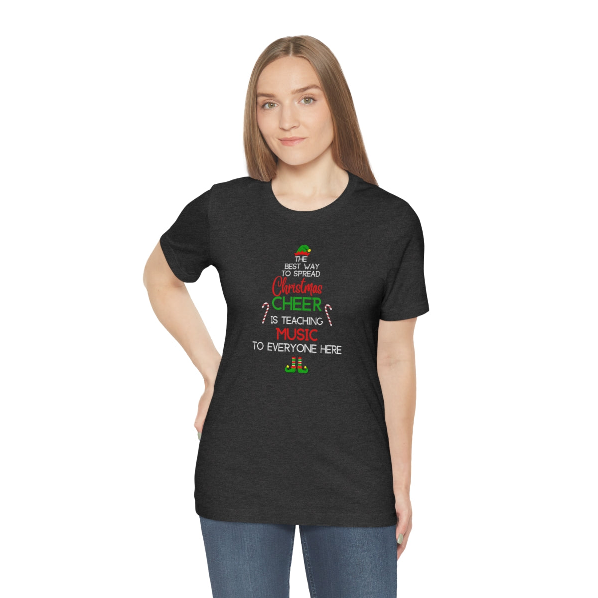Spread Christmas Cheer Teacher TShirt for MUSIC TEACHERS; Unisex Jersey Short Sleeve Tee