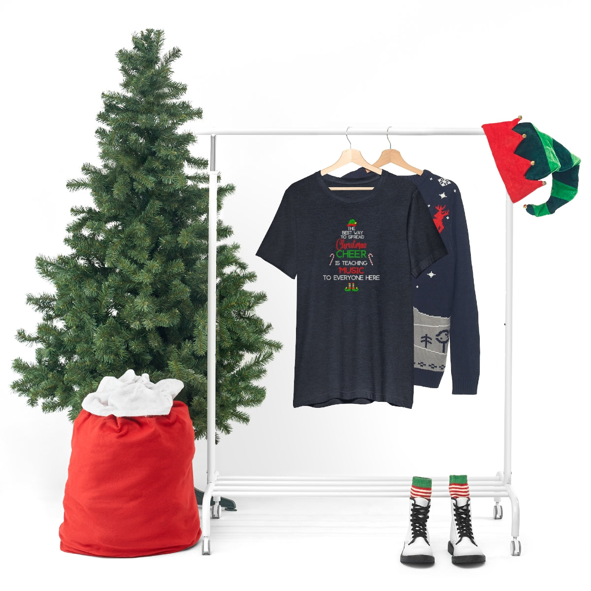 Spread Christmas Cheer Teacher TShirt for MUSIC TEACHERS; Unisex Jersey Short Sleeve Tee