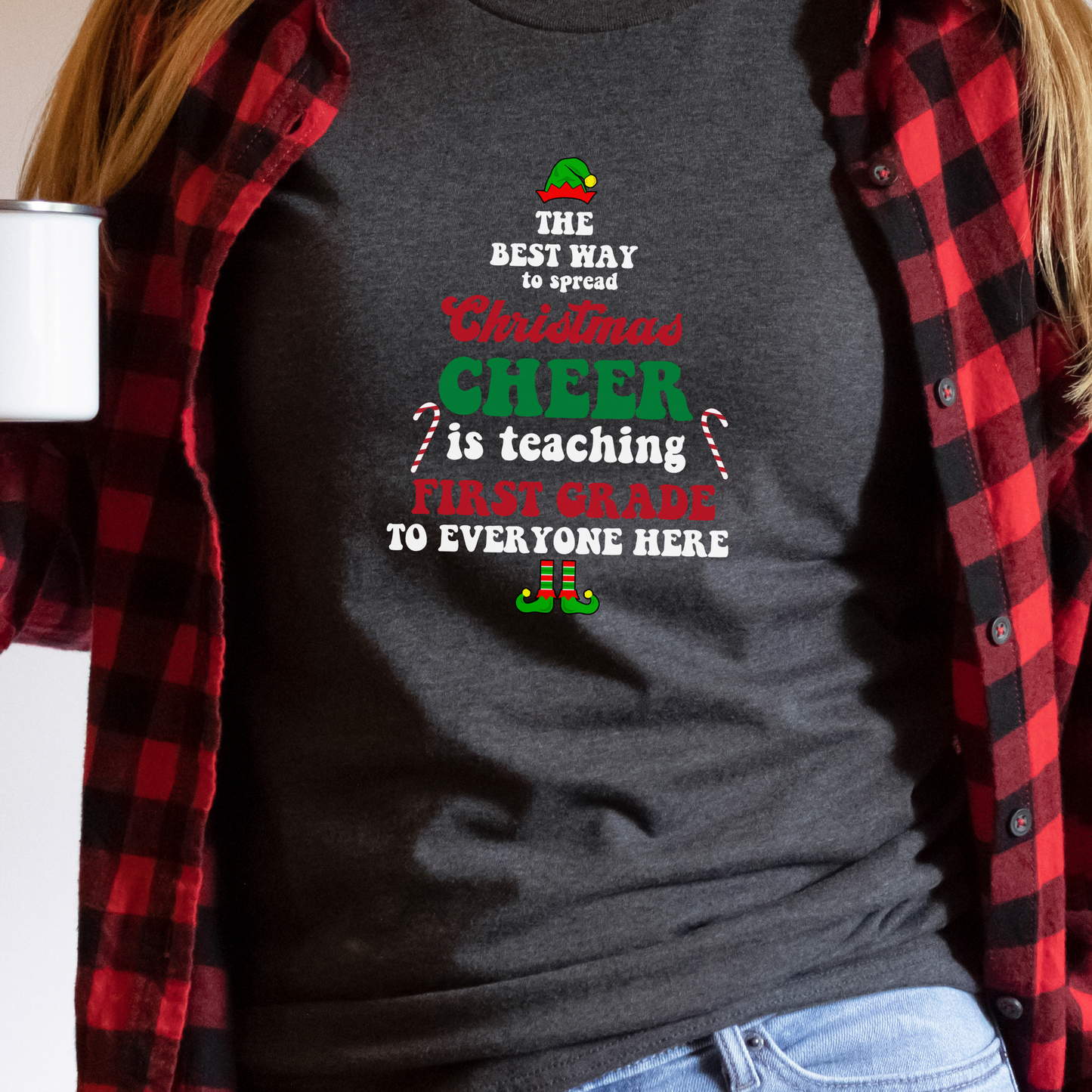 FIRST GRADE Teacher Christmas Shirt; Holiday Teacher; Retro Style Teacher Shirt; Gender Neutral Bella Canvas Jersey Short Sleeve Tshirt