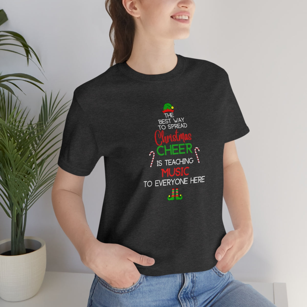 Spread Christmas Cheer Teacher TShirt for MUSIC TEACHERS; Unisex Jersey Short Sleeve Tee