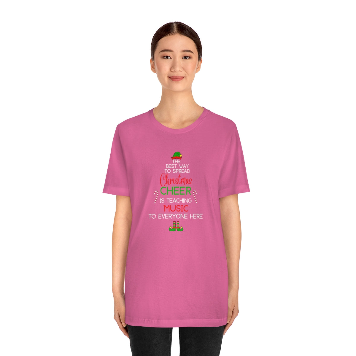 Spread Christmas Cheer Teacher TShirt for MUSIC TEACHERS; Unisex Jersey Short Sleeve Tee