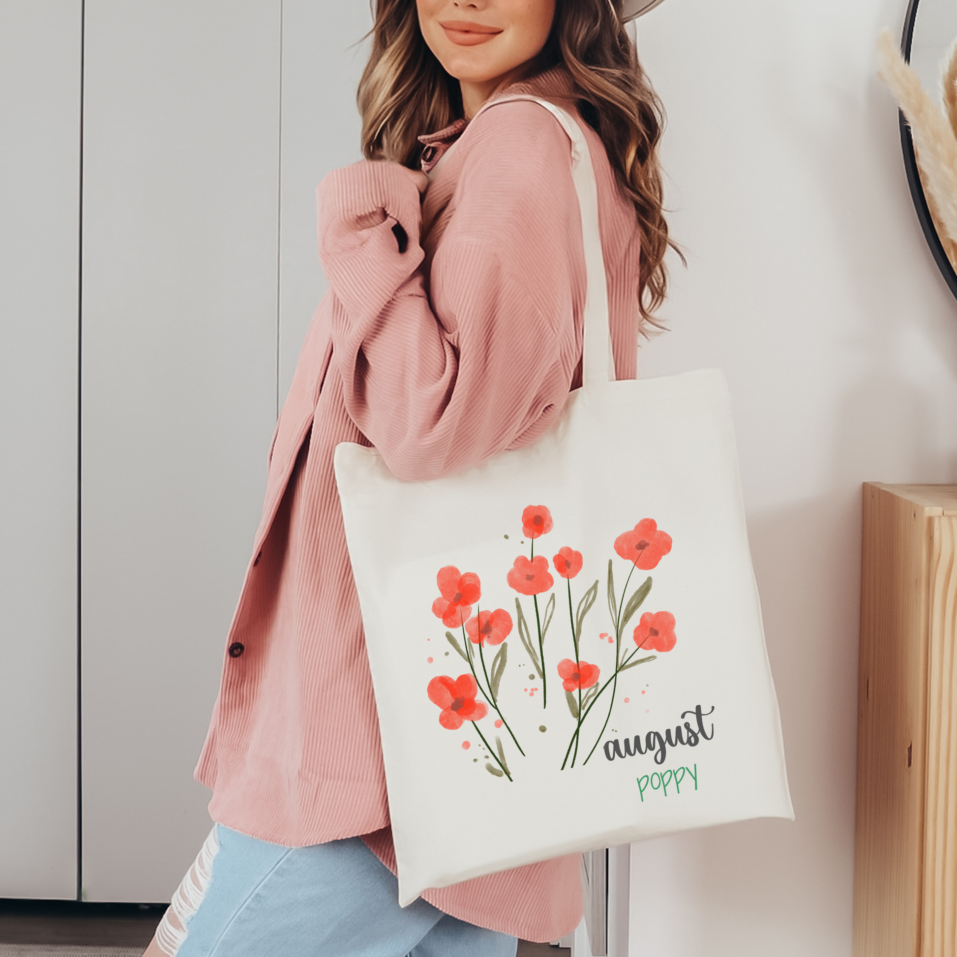 August Birth Flower Canvas Tote Bag; Poppies Tote Bag – Keenie Designs