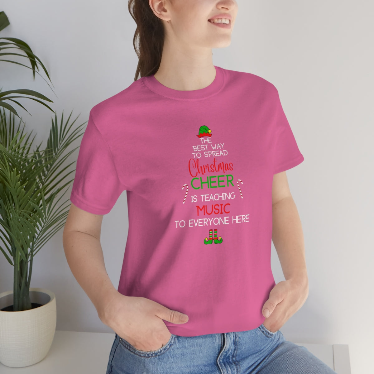 Spread Christmas Cheer Teacher TShirt for MUSIC TEACHERS; Unisex Jersey Short Sleeve Tee