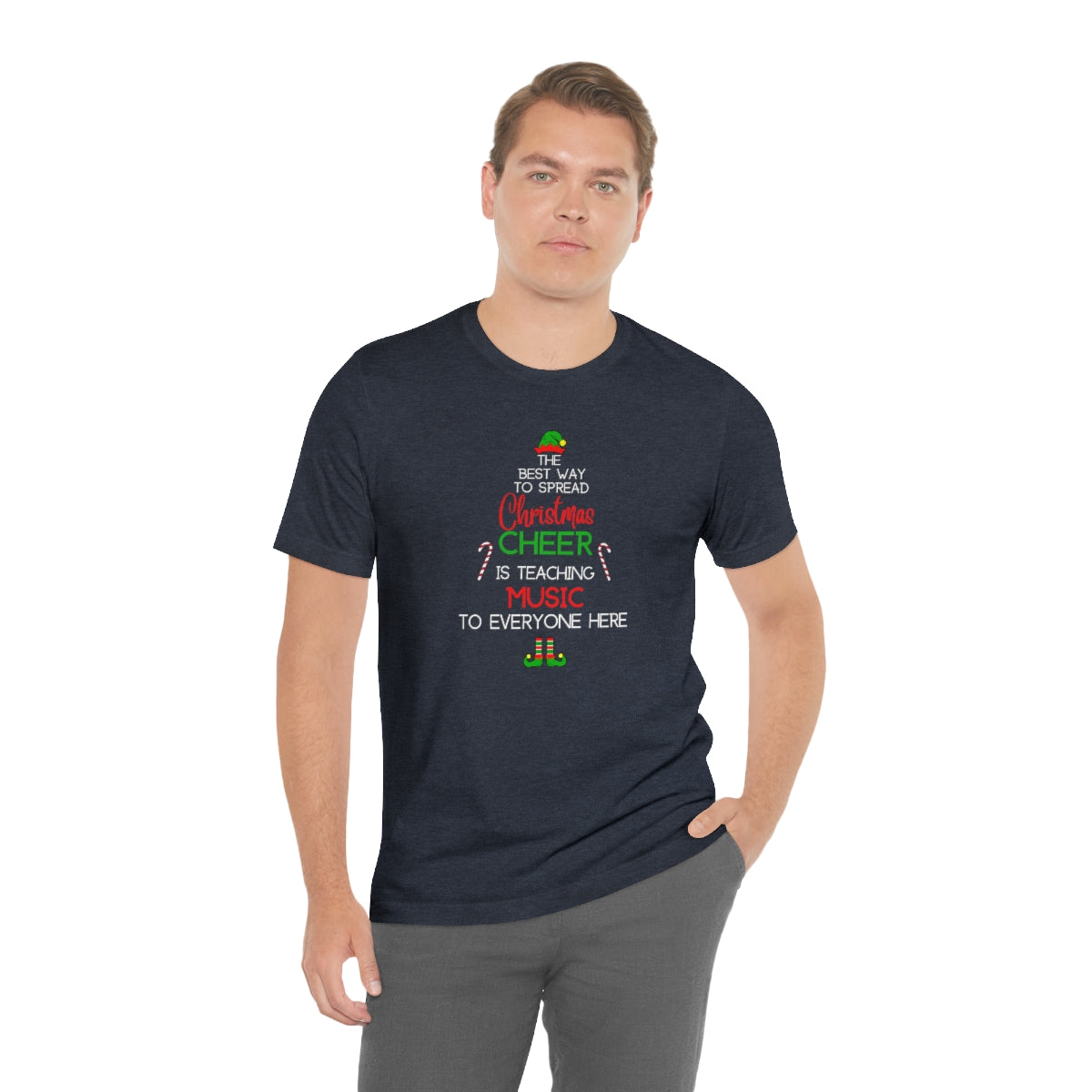 Spread Christmas Cheer Teacher TShirt for MUSIC TEACHERS; Unisex Jersey Short Sleeve Tee
