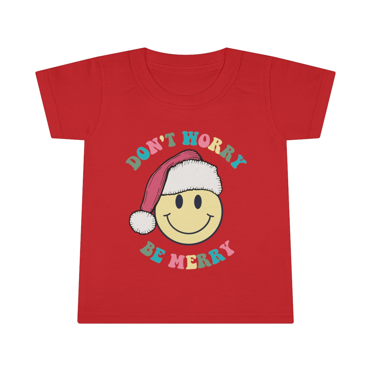 Don't Worry Be MERRY Toddler T-shirt; Smiley Face Holiday toddler tshirt; Holiday Toddler shirt with retro design; Smiley face santa