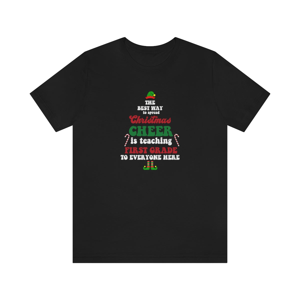 FIRST GRADE Teacher Christmas Shirt; Holiday Teacher; Retro Style Teacher Shirt; Gender Neutral Bella Canvas Jersey Short Sleeve Tshirt