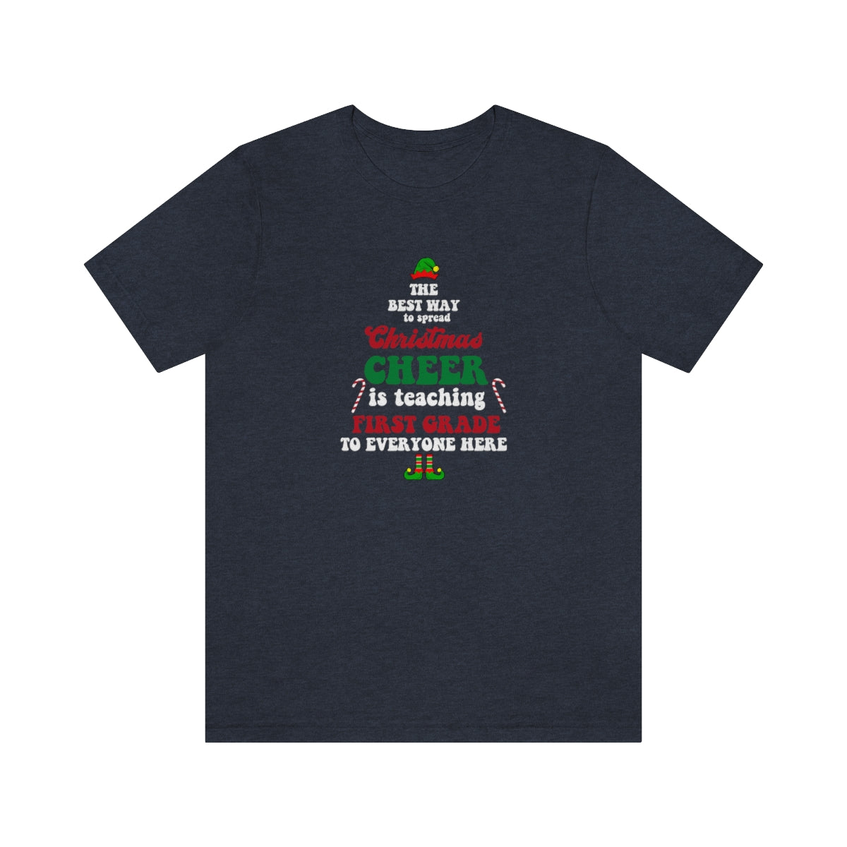 FIRST GRADE Teacher Christmas Shirt; Holiday Teacher; Retro Style Teacher Shirt; Gender Neutral Bella Canvas Jersey Short Sleeve Tshirt