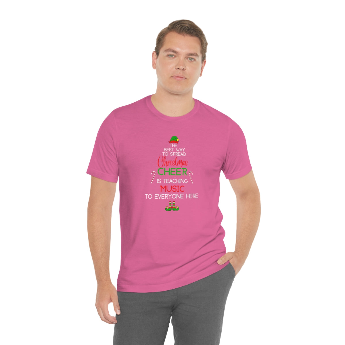 Spread Christmas Cheer Teacher TShirt for MUSIC TEACHERS; Unisex Jersey Short Sleeve Tee
